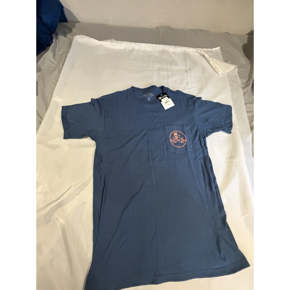 Salt Life Mens Skull And Pole Washed Navy Pocket T-Shirt Blue Medium NWT
